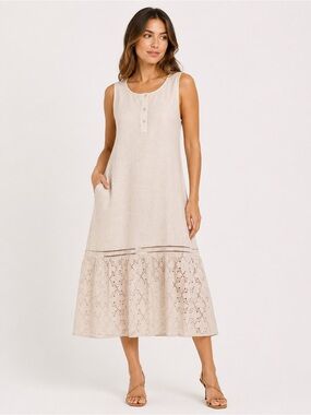 Valentina naldi Made In Italy Linen Button Front Sleeveless‎ Dress